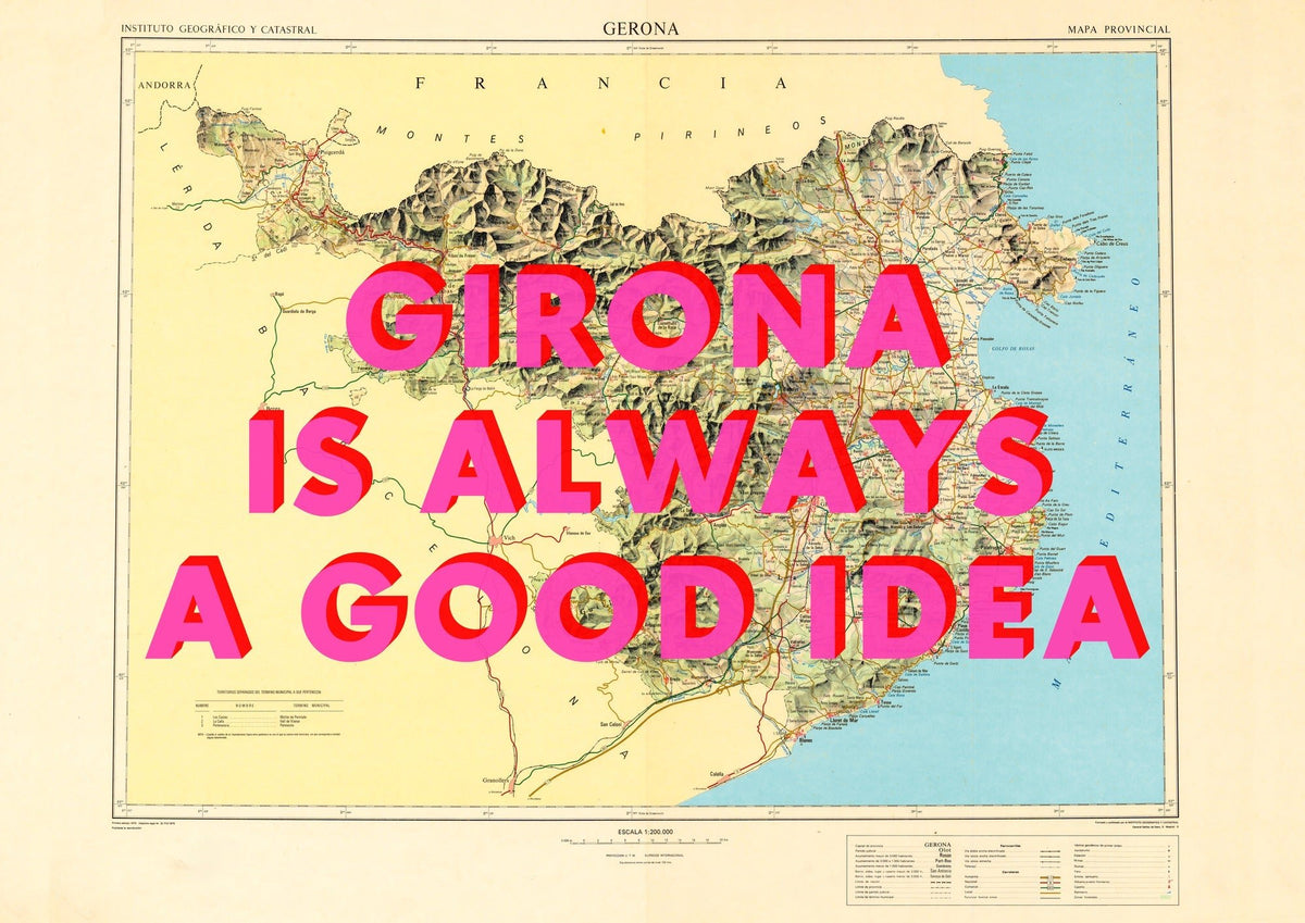 Girona Retro Pop Art Map Print Spain (landscape)