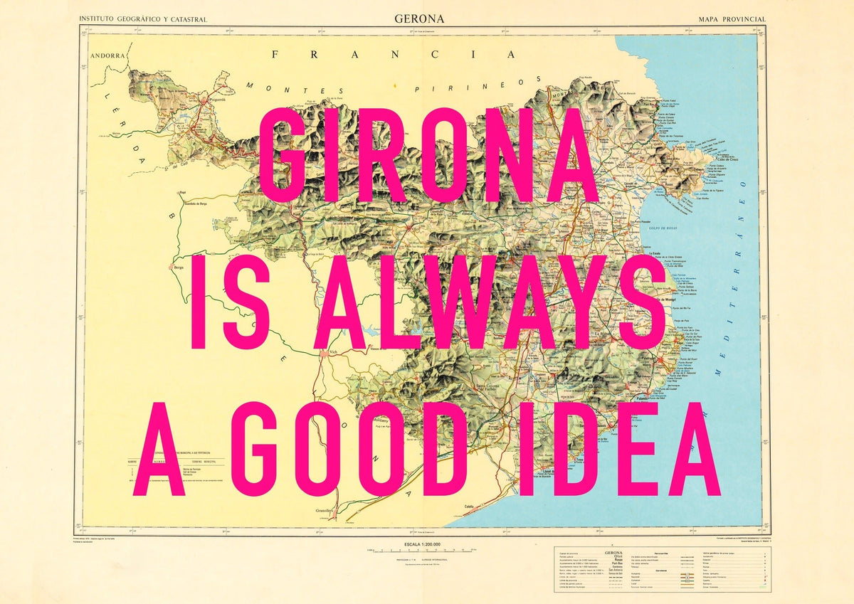 Girona Retro Pop Art Map Print Spain (landscape)