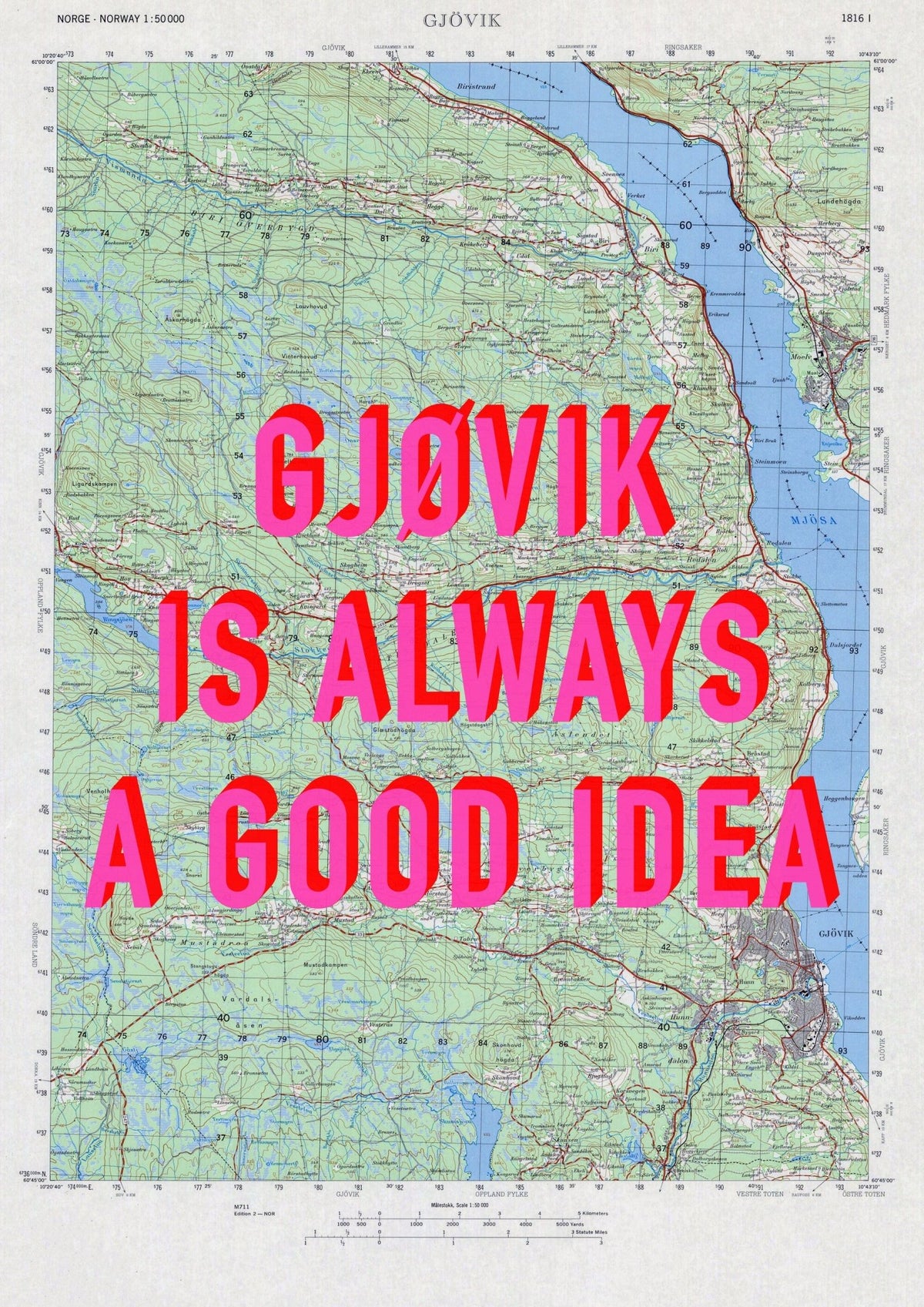 Gjøvik Retro Pop Art Map Print (portrait) - Magic Posters