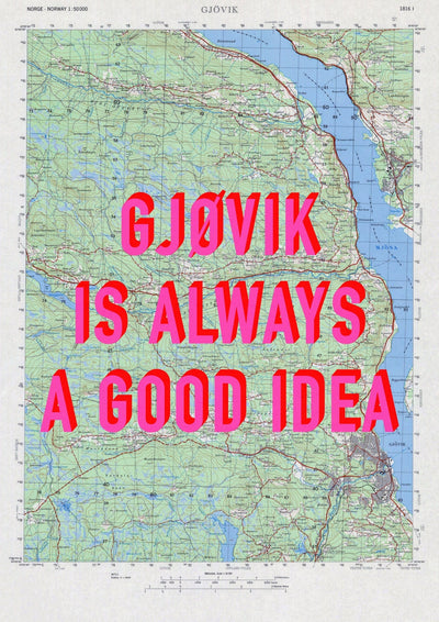 Gjøvik Retro Pop Art Map Print (portrait) - Magic Posters