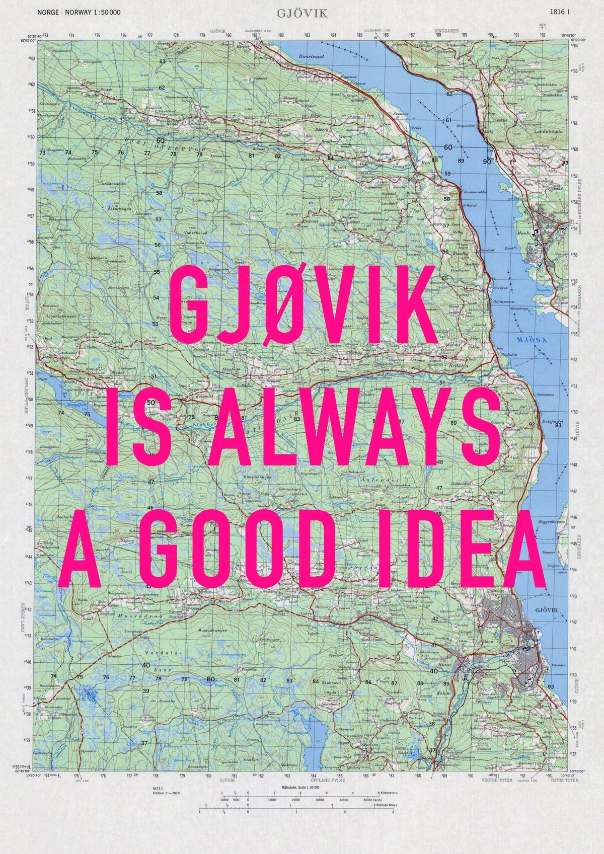 Gjøvik Retro Pop Art Map Print (portrait) - Magic Posters