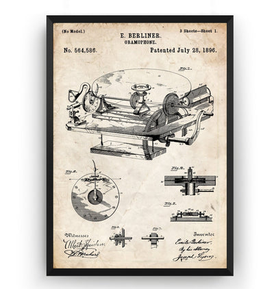 Gramophone 1896 Patent Print - Magic Posters