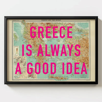 Greece Retro Pop Art Map Print - black frame mockup - Magic Posters