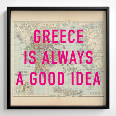 Greece Retro Pop Art Map Print (square) - black frame mockup - Magic Posters