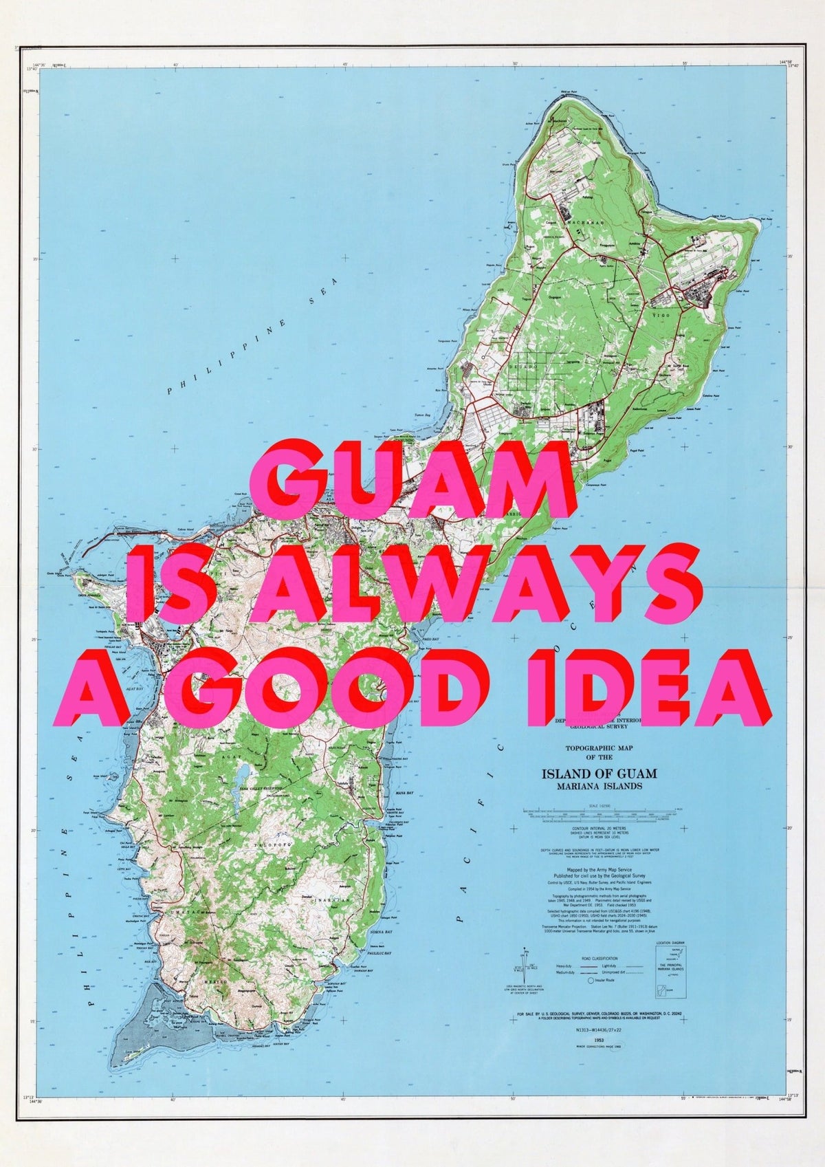 Guam Retro Pop Art Map Print (portrait)