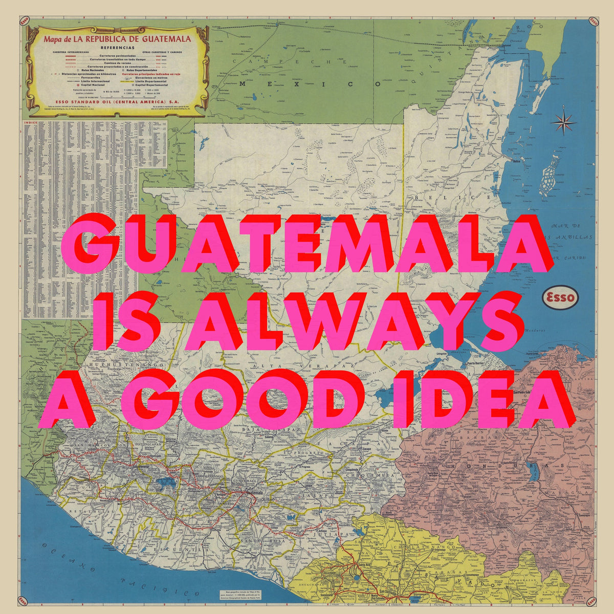 Guatemala Retro Pop Art Map Print (square)