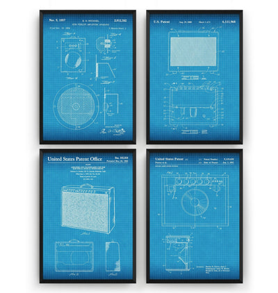 Guitar Amplifier Set Of 4 Patent Prints - Magic Posters
