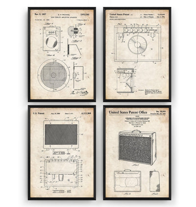 Guitar Amplifier Set Of 4 Patent Prints - Magic Posters