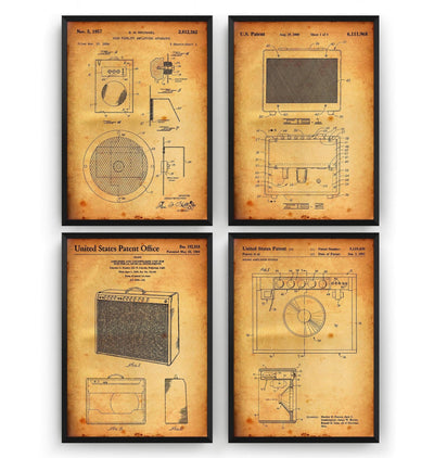 Guitar Amplifier Set Of 4 Patent Prints - Magic Posters