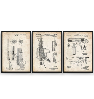 Gun Set Of 3 Patent Prints - Magic Posters