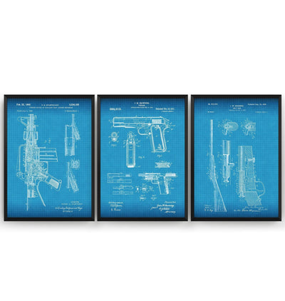 Gun Set Of 3 Patent Prints - Magic Posters