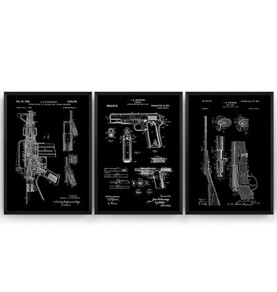 Gun Set Of 3 Patent Prints - Magic Posters