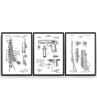 Gun Set Of 3 Patent Prints - Magic Posters