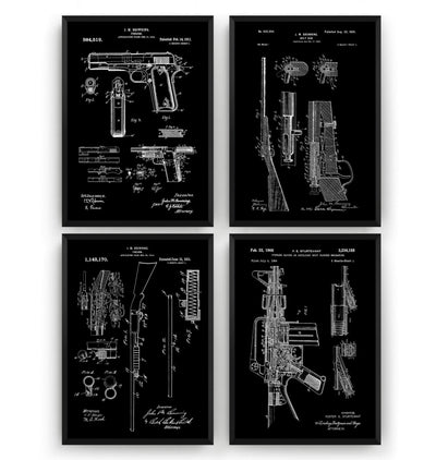 Gun Set Of 4 Patent Prints - Magic Posters