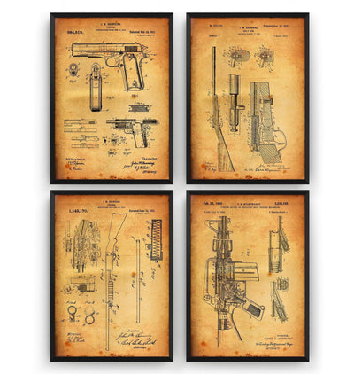 Gun Set Of 4 Patent Prints - Magic Posters