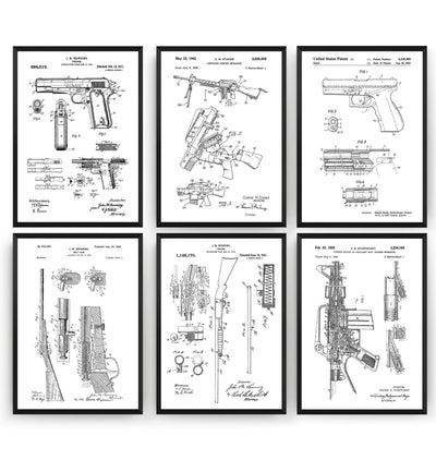 Gun Set Of 6 Patent Prints - Magic Posters