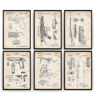 Gun Set Of 6 Patent Prints - Magic Posters