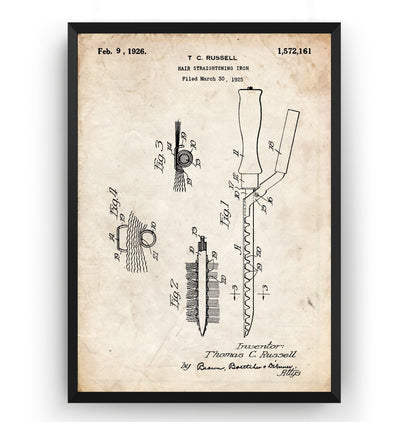 Hair Straightening Iron 1926 Patent Print - Magic Posters