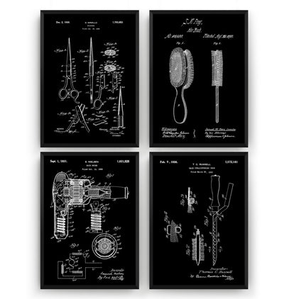 Hairdressers Salon Set Of 4 Patent Prints - Magic Posters