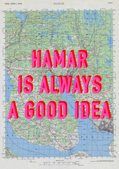 Hamar Retro Pop Art Map Print (portrait) - Magic Posters