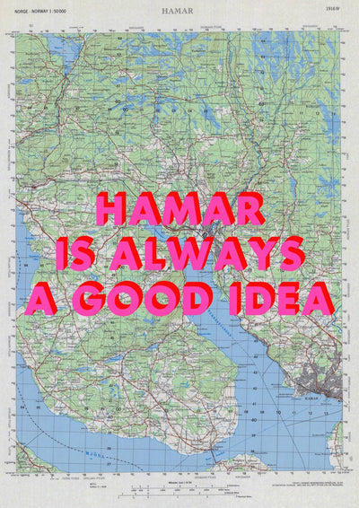 Hamar Retro Pop Art Map Print (portrait) - Magic Posters
