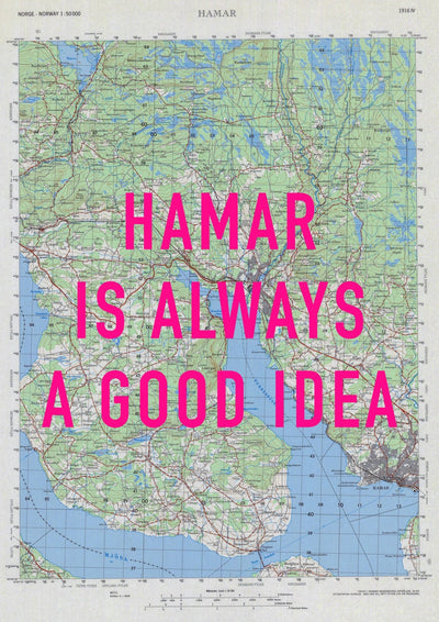 Hamar Retro Pop Art Map Print (portrait) - Magic Posters