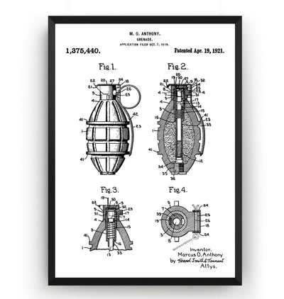 Hand Grenade 1919 Patent Print - Magic Posters