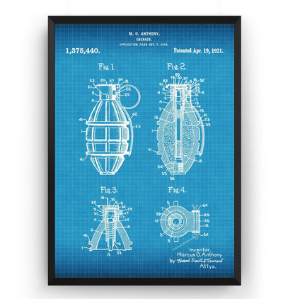 Hand Grenade 1919 Patent Print - Magic Posters
