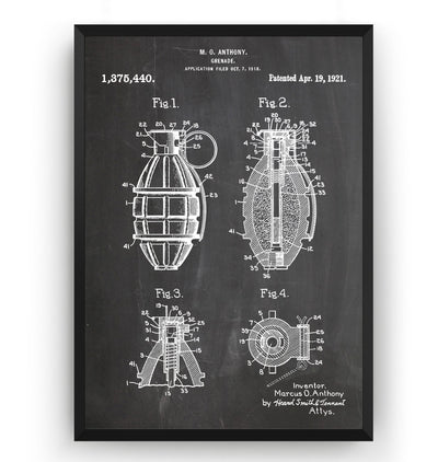 Hand Grenade 1919 Patent Print - Magic Posters