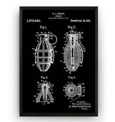Hand Grenade 1919 Patent Print - Magic Posters