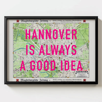 Hannover Retro Pop Art Map Print (landscape) - black frame mockup - Magic Posters