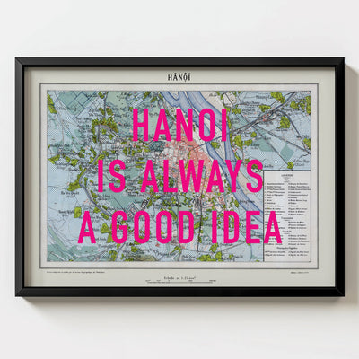 Hanoi Retro Pop Art Map Print (landscape) - black frame mockup - Magic Posters