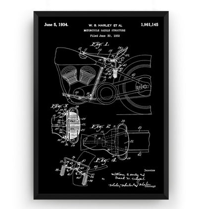 Harley Davidson Motorcycle Saddle Structure 1934 Patent Print - Magic Posters