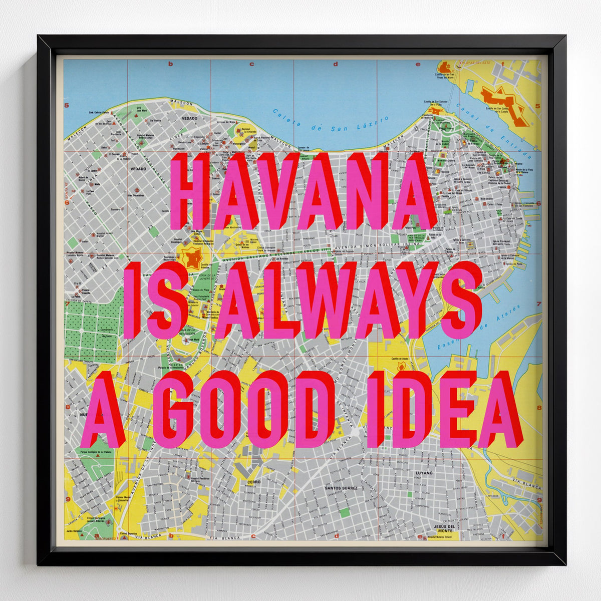 Havana Retro Pop Art Map Print (square) - black frame mockup - Magic Posters Bold