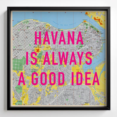Havana Retro Pop Art Map Print (square) - black frame mockup - Magic Posters