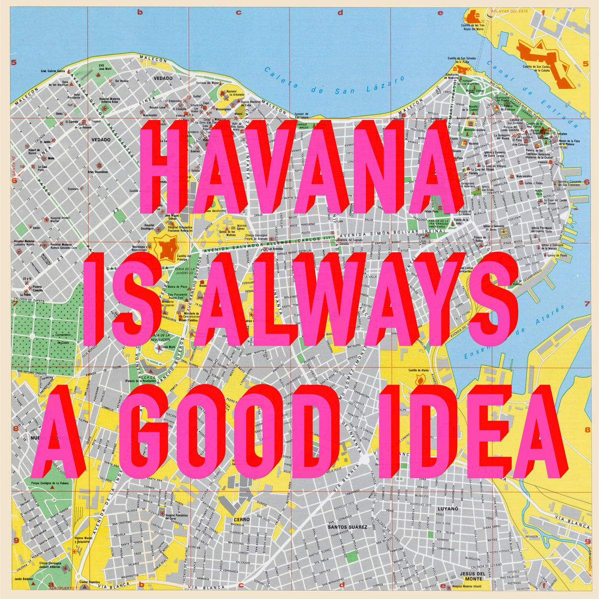 Havana Retro Pop Art Map Print (square) - Magic Posters