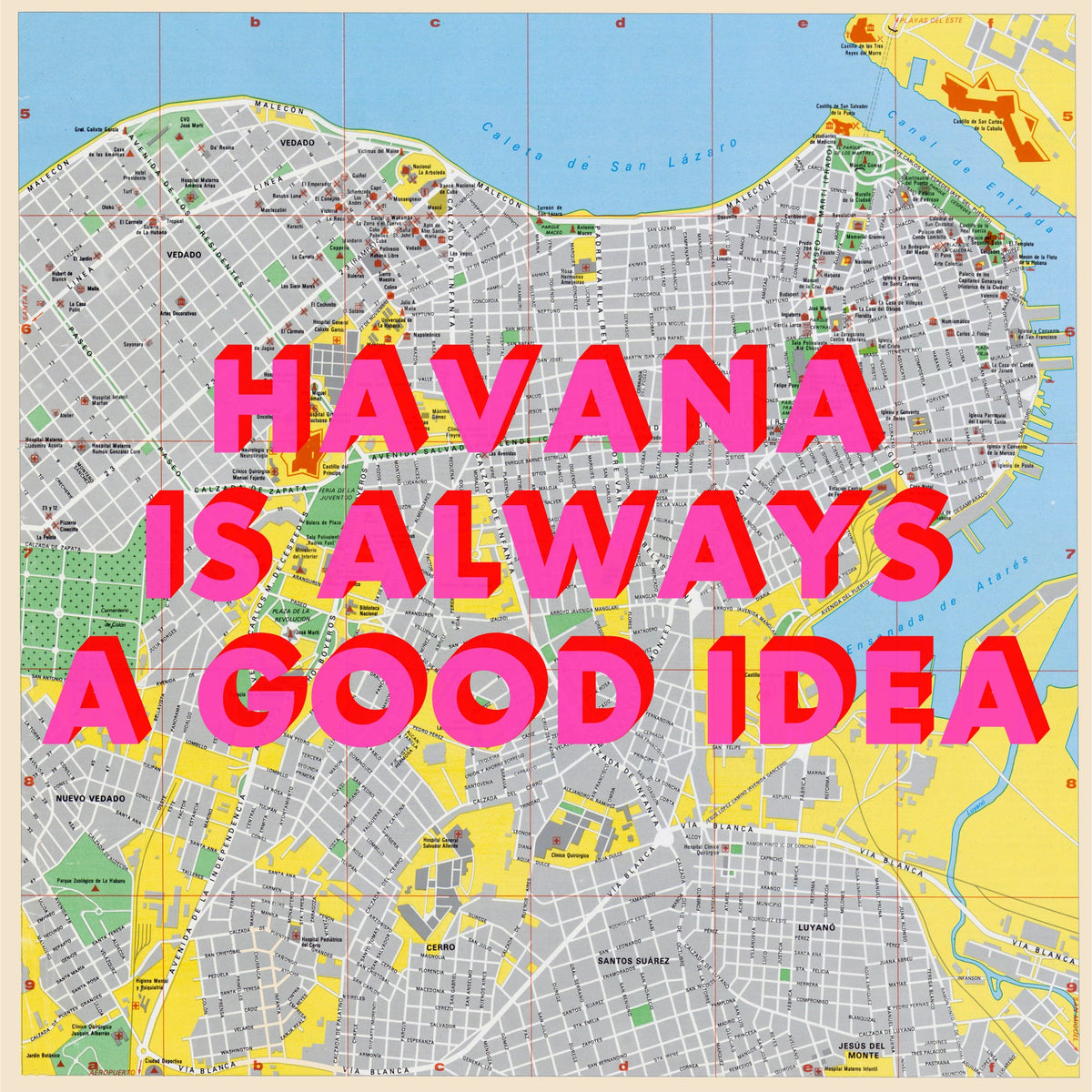 Havana Retro Pop Art Map Print (square) - Magic Posters
