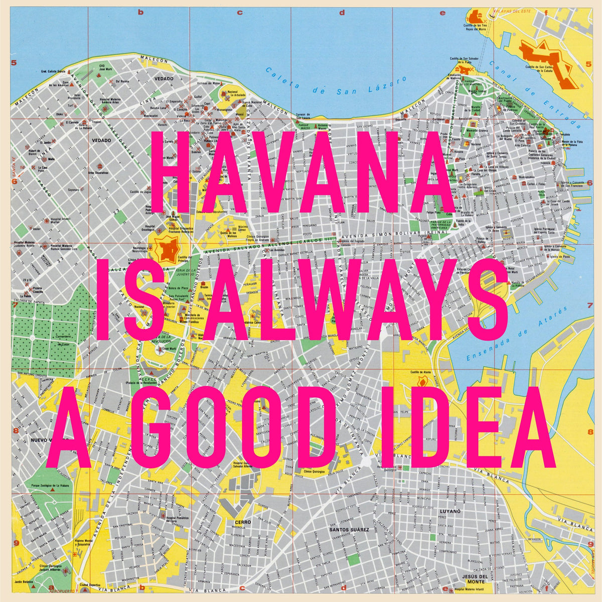 Havana Retro Pop Art Map Print (square) - Magic Posters