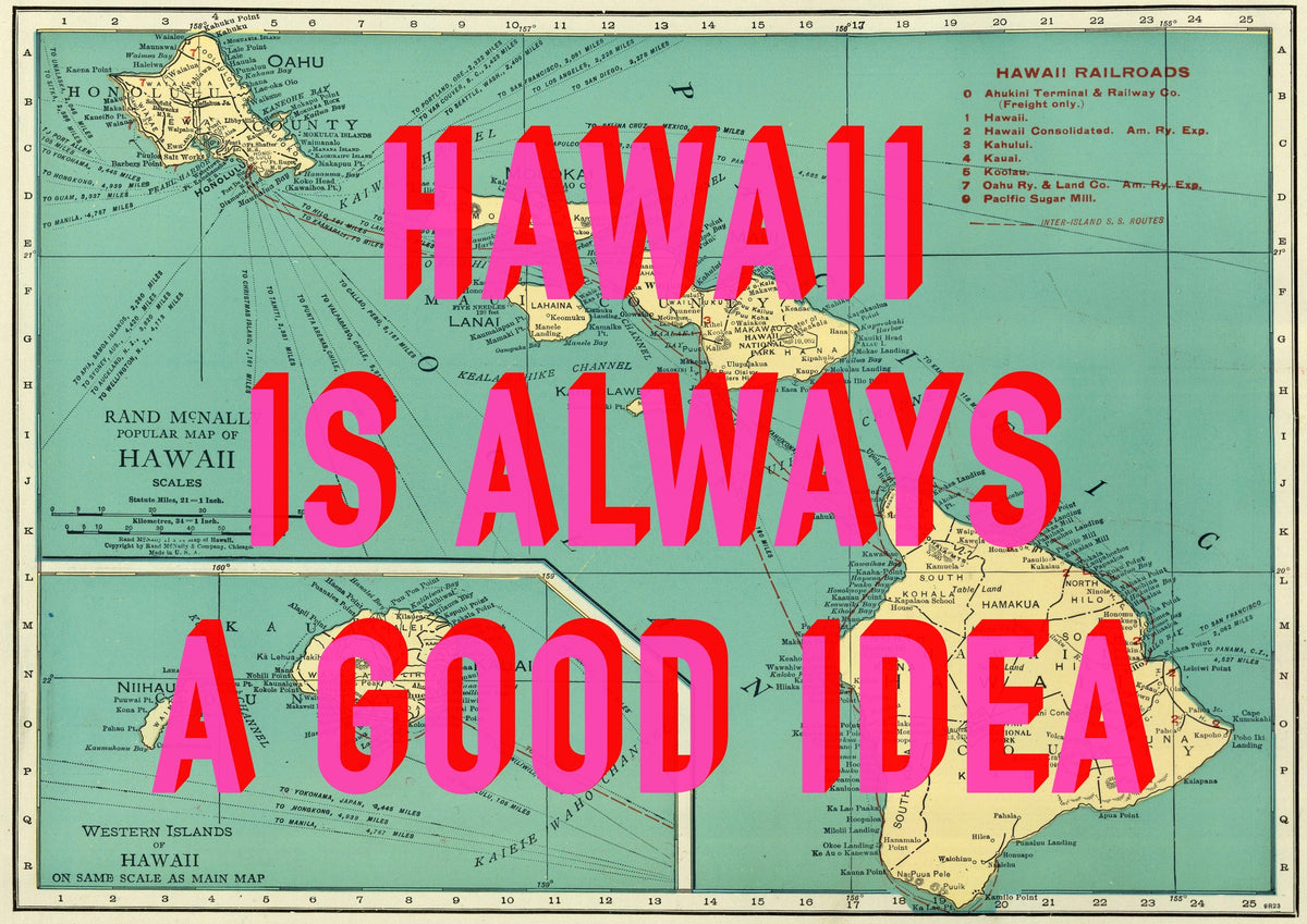 Hawaii Retro Pop Art Map Print (landscape)