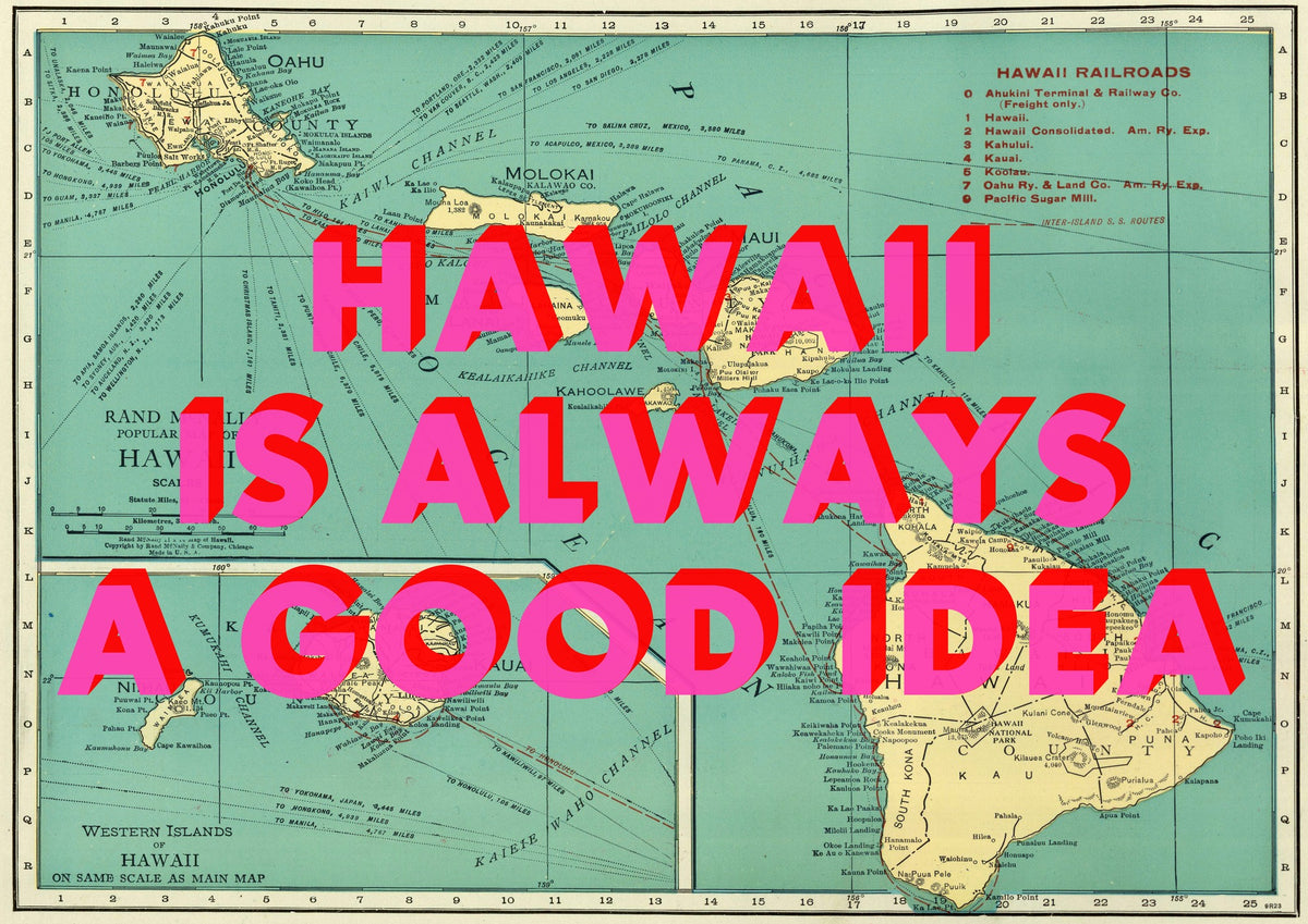 Hawaii Retro Pop Art Map Print (landscape)