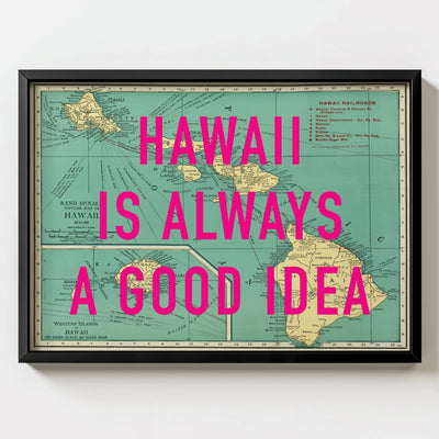 Hawaii Retro Pop Art Map Print (landscape) - black frame mockup - Magic Posters