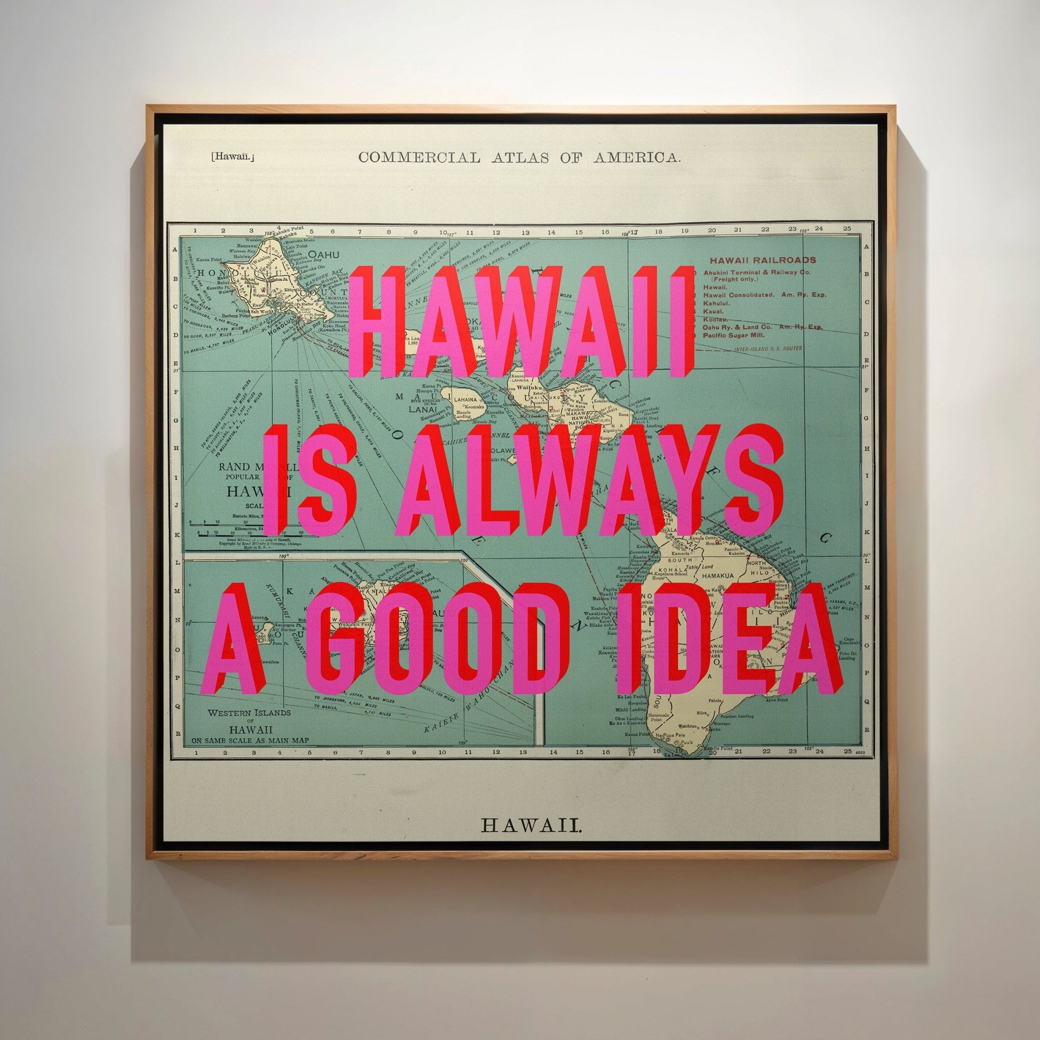 Hawaii Retro Pop Art Map Print (Square) - Magic Posters
