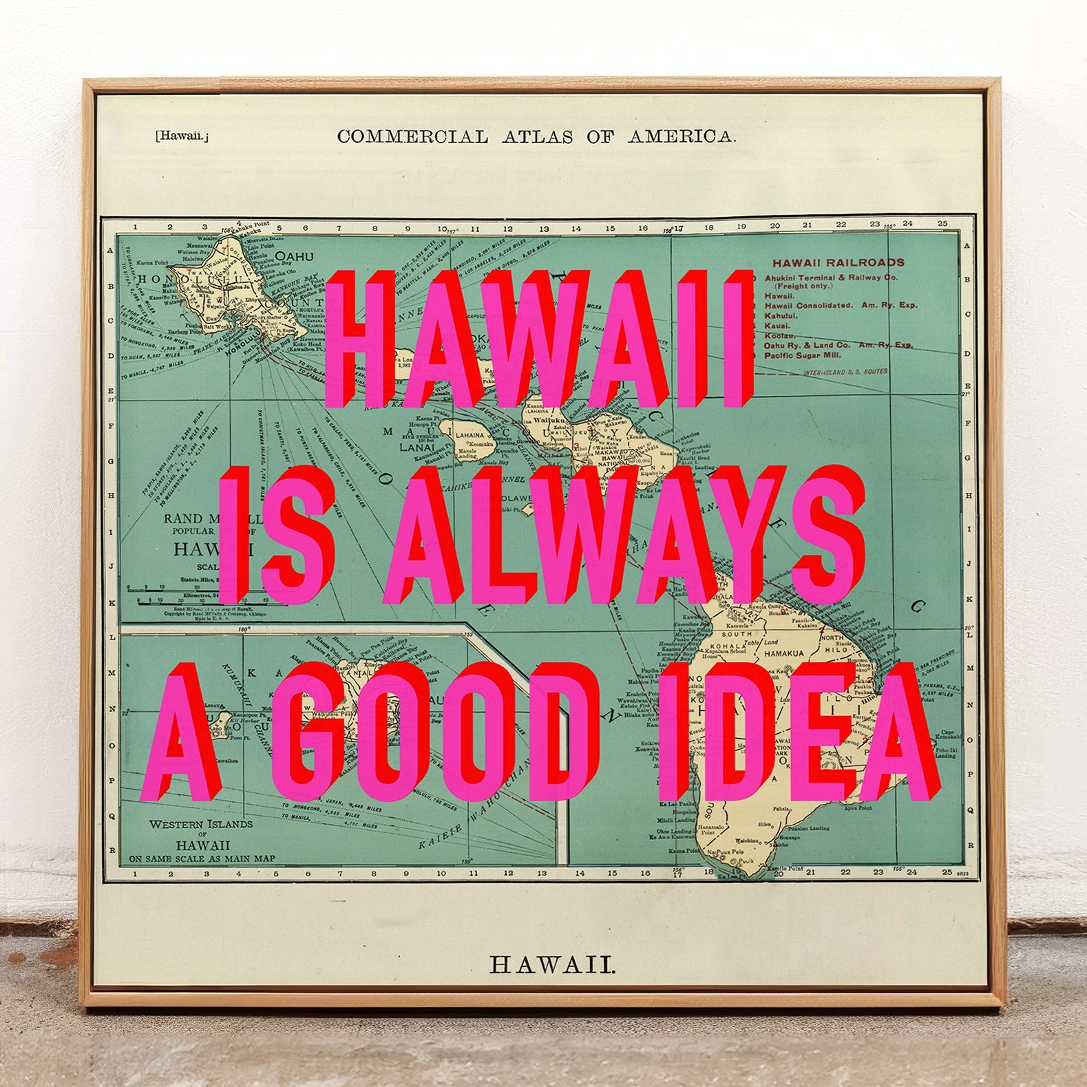 Hawaii Retro Pop Art Map Print (Square) - Magic Posters