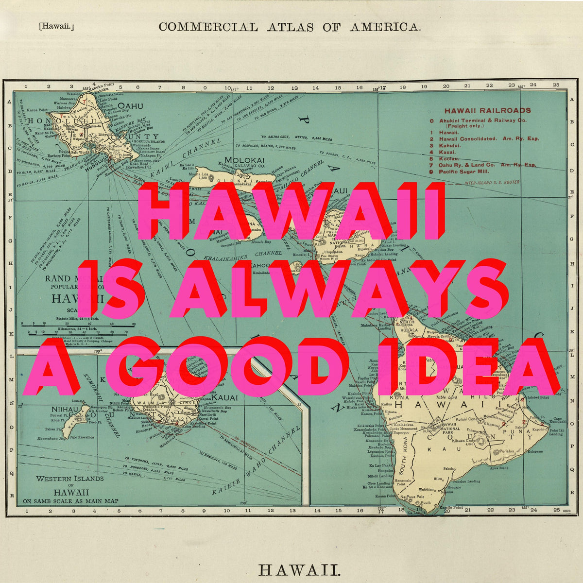 Hawaii Retro Pop Art Map Print (Square)