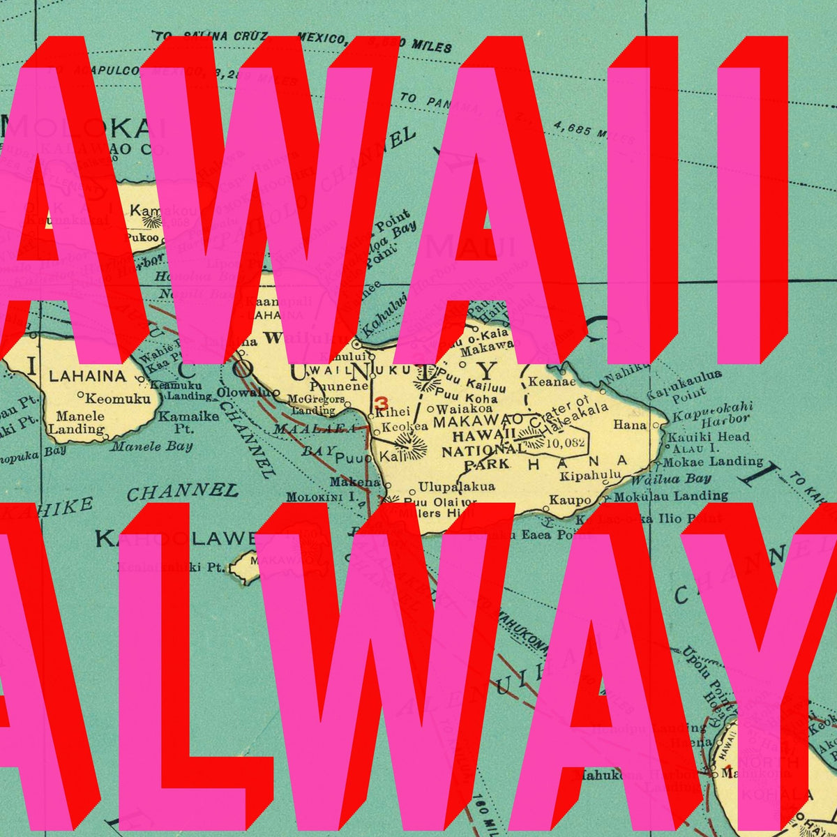 Hawaii Retro Pop Art Map Print (landscape)