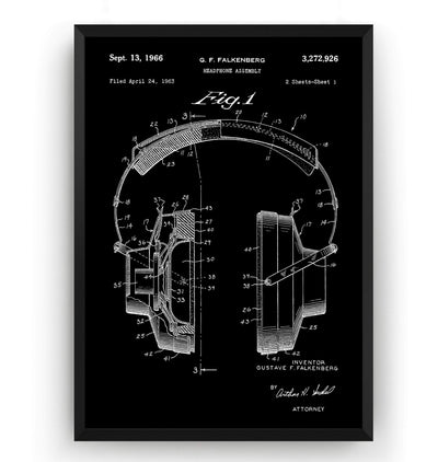 Headphones 1966 Patent Print - Magic Posters