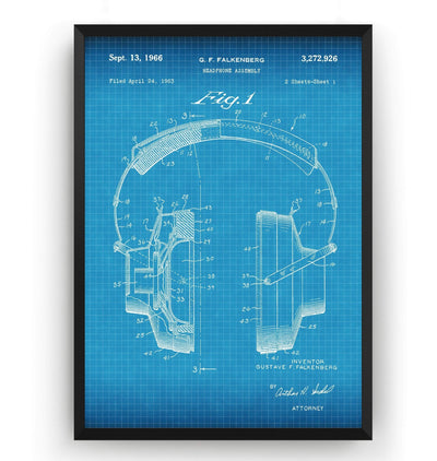Headphones 1966 Patent Print - Magic Posters