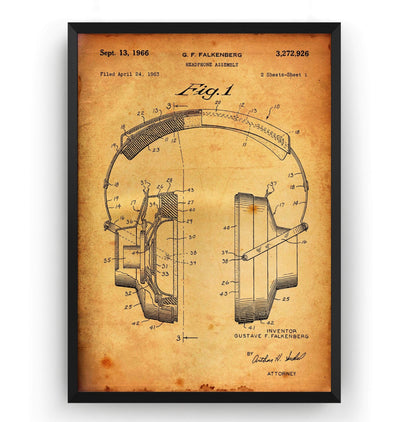 Headphones 1966 Patent Print - Magic Posters