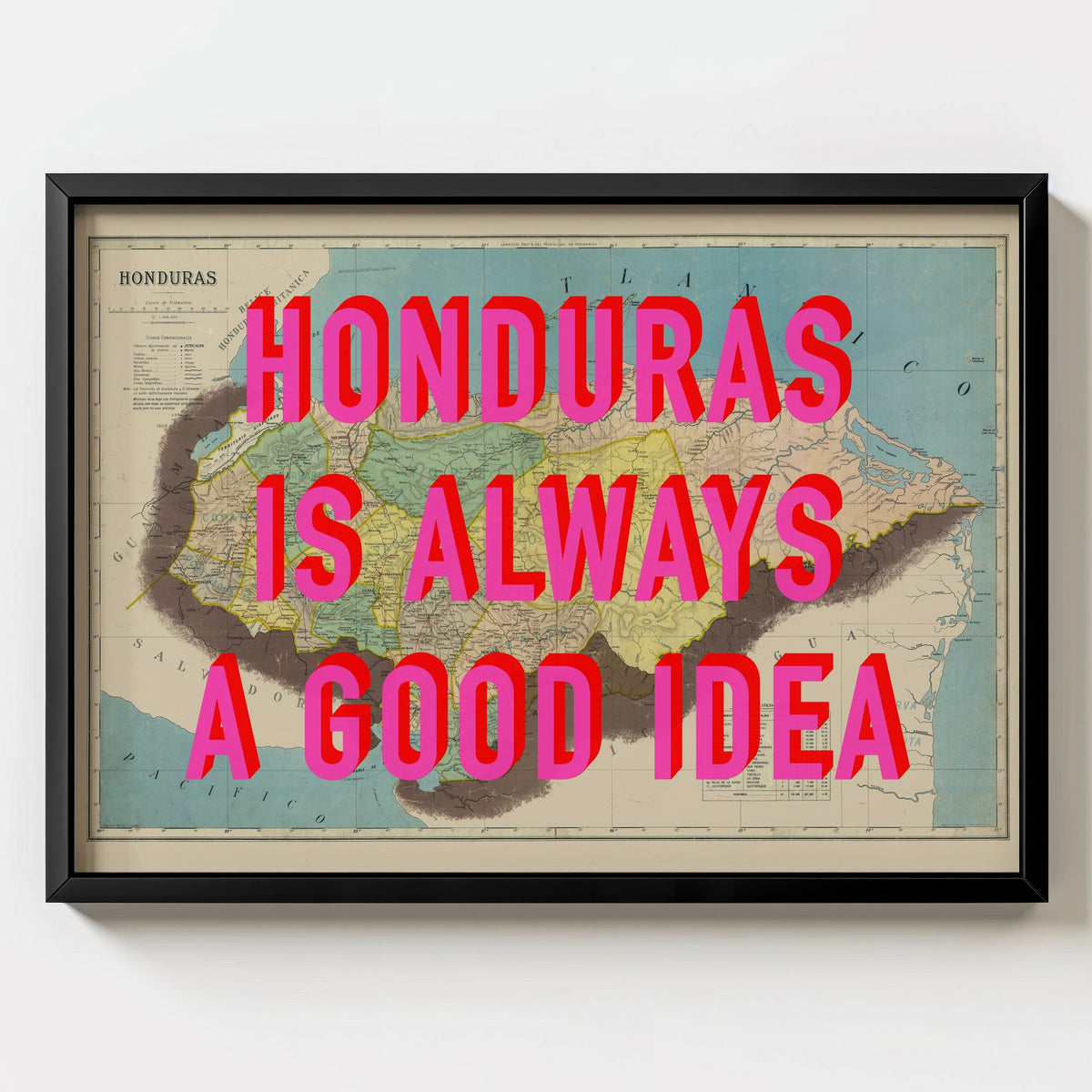 Honduras Retro Pop Art Map Print (landscape) - Magic Posters