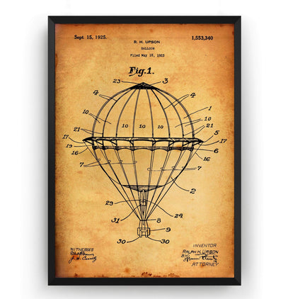 Hot Air Balloon 1923 Patent Print - Magic Posters
